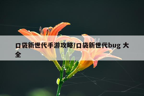 口袋新世代手游攻略/口袋新世代bug 大全