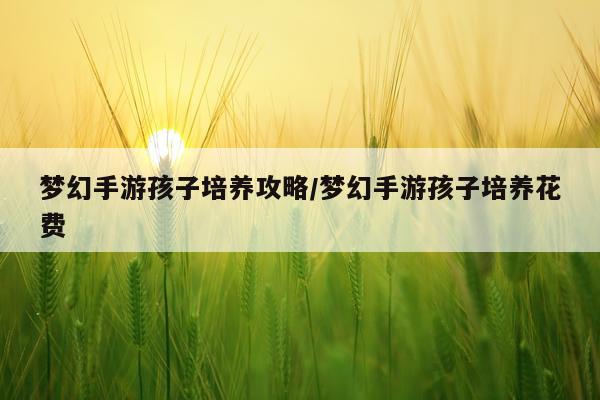 梦幻手游孩子培养攻略/梦幻手游孩子培养花费