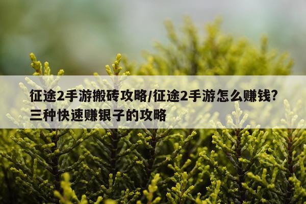 征途2手游搬砖攻略/征途2手游怎么赚钱?三种快速赚银子的攻略