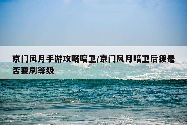 京门风月手游攻略暗卫/京门风月暗卫后援是否要刷等级