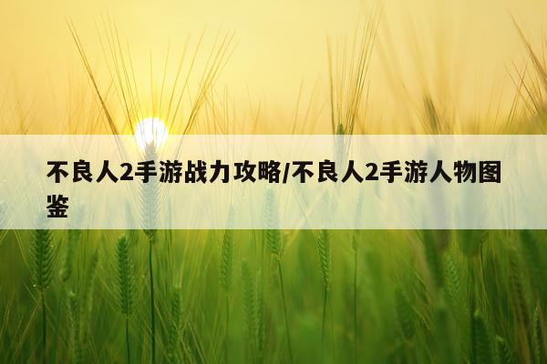 不良人2手游战力攻略/不良人2手游人物图鉴