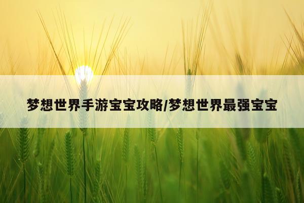 梦想世界手游宝宝攻略/梦想世界最强宝宝