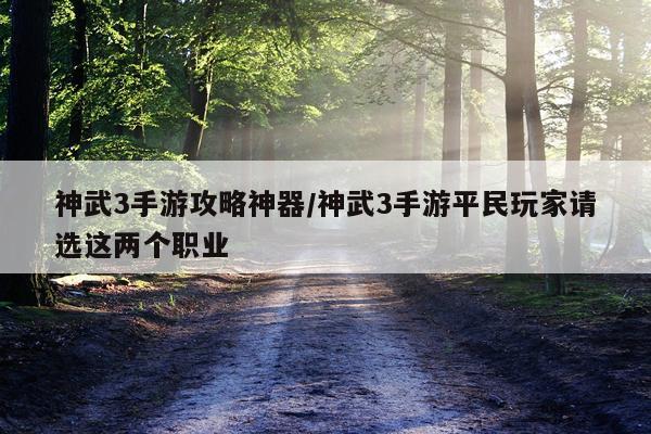 神武3手游攻略神器/神武3手游平民玩家请选这两个职业