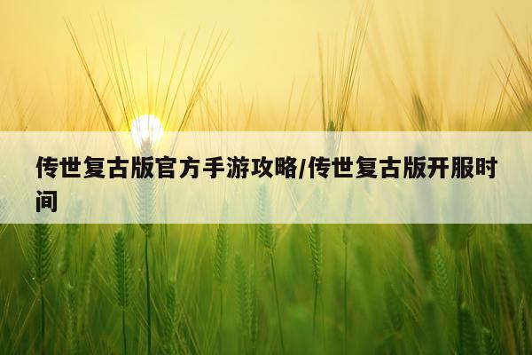 传世复古版官方手游攻略/传世复古版开服时间