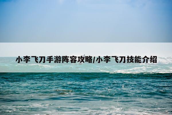 小李飞刀手游阵容攻略/小李飞刀技能介绍