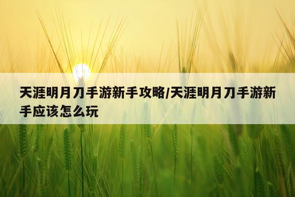 天涯明月刀手游新手攻略/天涯明月刀手游新手应该怎么玩