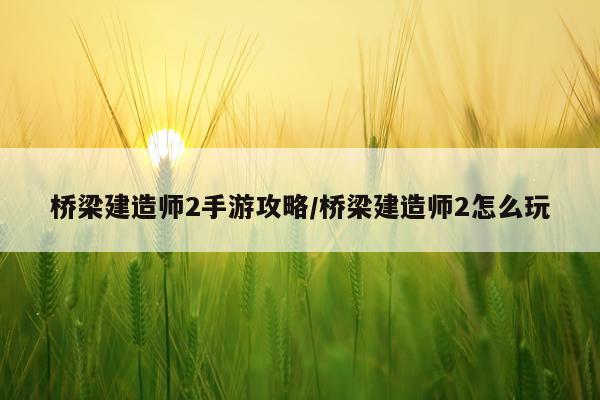 桥梁建造师2手游攻略/桥梁建造师2怎么玩