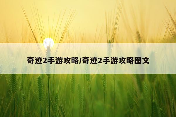 奇迹2手游攻略/奇迹2手游攻略图文