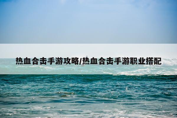 热血合击手游攻略/热血合击手游职业搭配