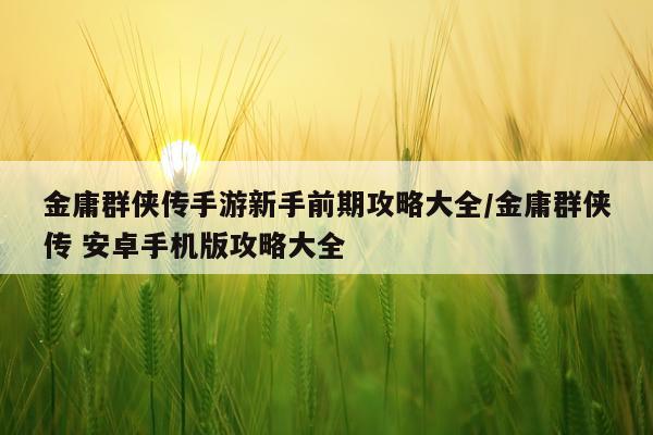 金庸群侠传手游新手前期攻略大全/金庸群侠传 安卓手机版攻略大全