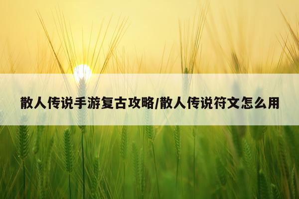 散人传说手游复古攻略/散人传说符文怎么用
