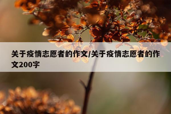 关于疫情志愿者的作文/关于疫情志愿者的作文200字