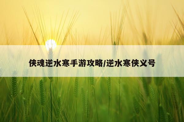 侠魂逆水寒手游攻略/逆水寒侠义号