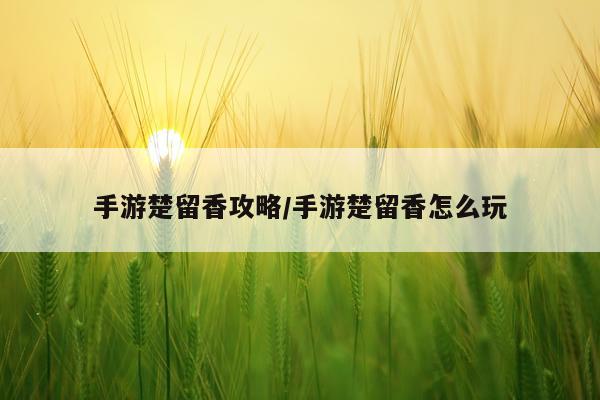 手游楚留香攻略/手游楚留香怎么玩