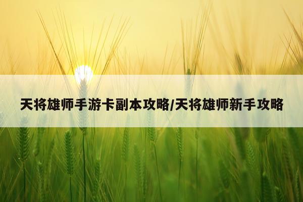 天将雄师手游卡副本攻略/天将雄师新手攻略