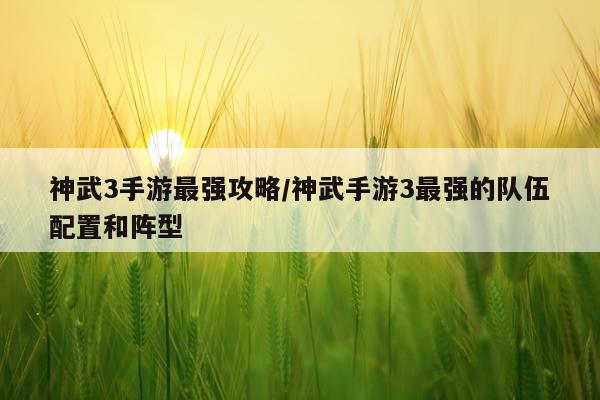 神武3手游最强攻略/神武手游3最强的队伍配置和阵型