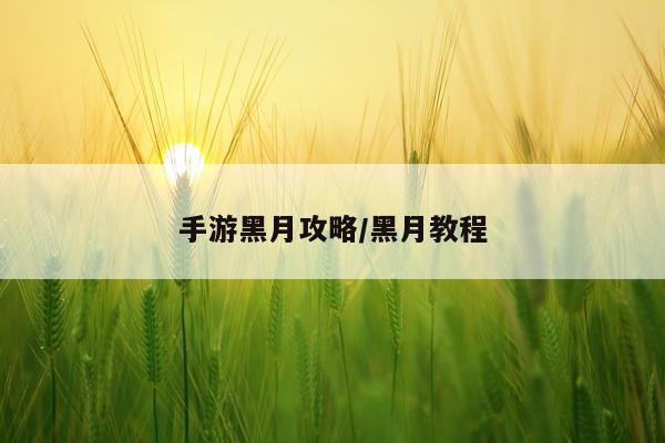 手游黑月攻略/黑月教程