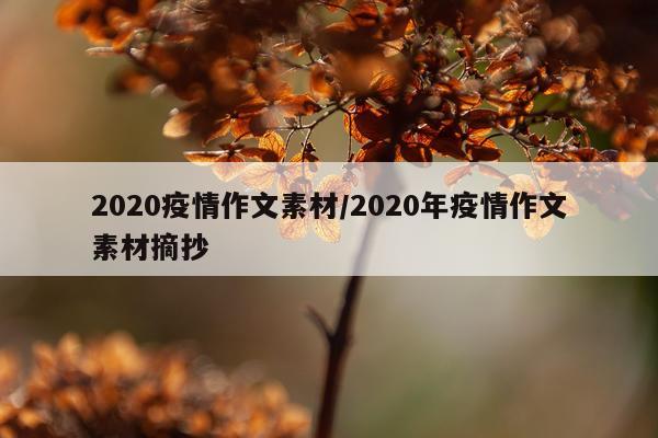2020疫情作文素材/2020年疫情作文素材摘抄