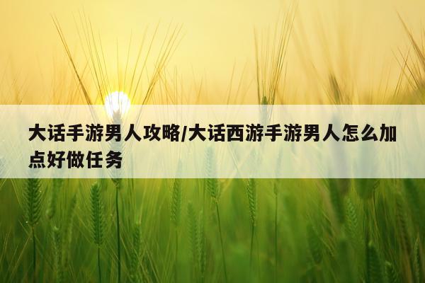大话手游男人攻略/大话西游手游男人怎么加点好做任务