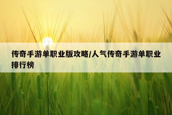传奇手游单职业版攻略/人气传奇手游单职业排行榜
