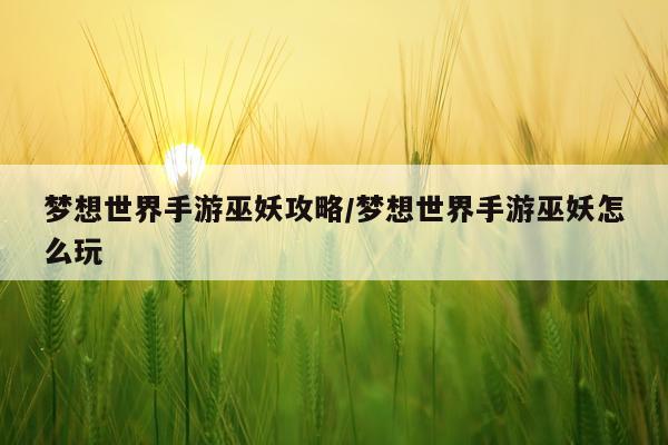 梦想世界手游巫妖攻略/梦想世界手游巫妖怎么玩