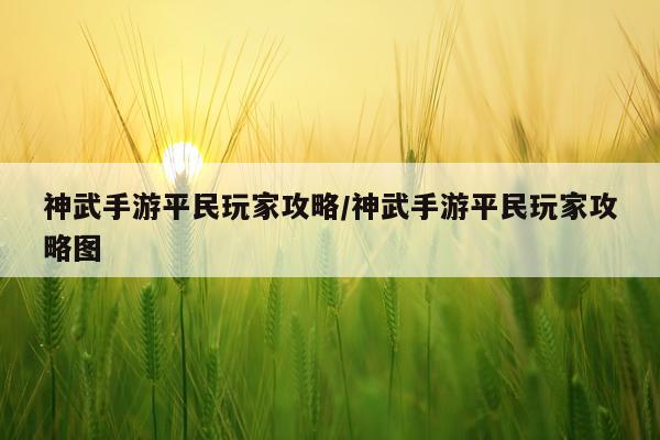 神武手游平民玩家攻略/神武手游平民玩家攻略图
