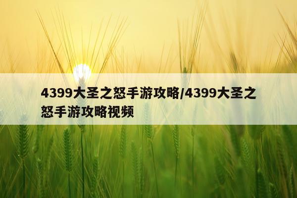 4399大圣之怒手游攻略/4399大圣之怒手游攻略视频