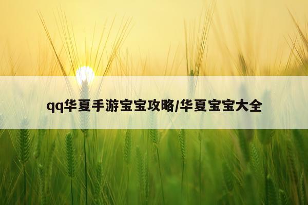 qq华夏手游宝宝攻略/华夏宝宝大全
