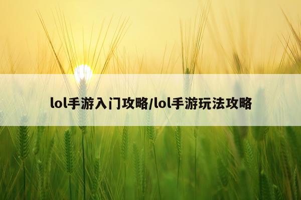 lol手游入门攻略/lol手游玩法攻略