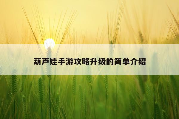 葫芦娃手游攻略升级的简单介绍