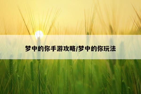 梦中的你手游攻略/梦中的你玩法