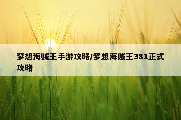 梦想海贼王手游攻略/梦想海贼王381正式攻略