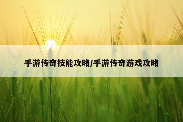 手游传奇技能攻略/手游传奇游戏攻略