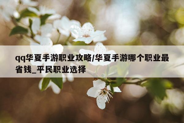 qq华夏手游职业攻略/华夏手游哪个职业最省钱_平民职业选择