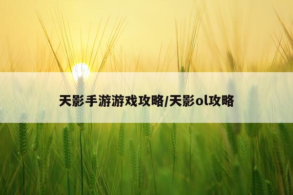 天影手游游戏攻略/天影ol攻略