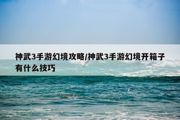 神武3手游幻境攻略/神武3手游幻境开箱子有什么技巧