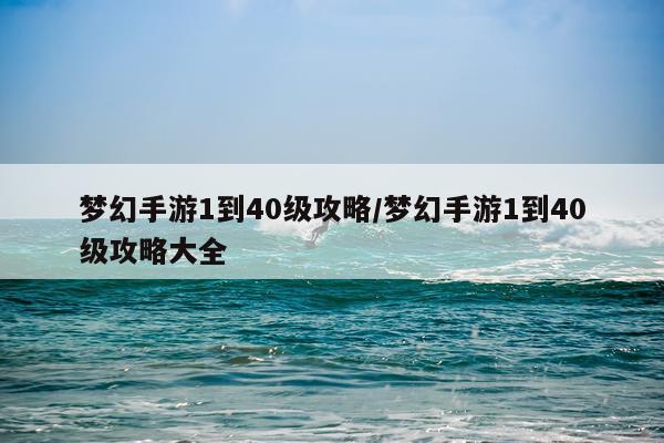 梦幻手游1到40级攻略/梦幻手游1到40级攻略大全