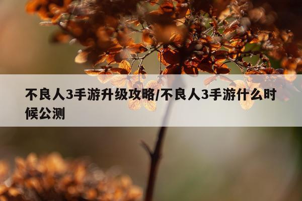 不良人3手游升级攻略/不良人3手游什么时候公测