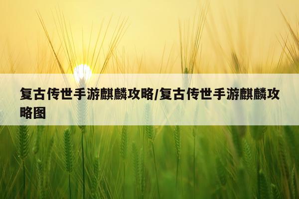 复古传世手游麒麟攻略/复古传世手游麒麟攻略图