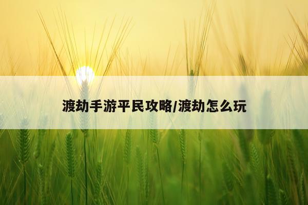 渡劫手游平民攻略/渡劫怎么玩
